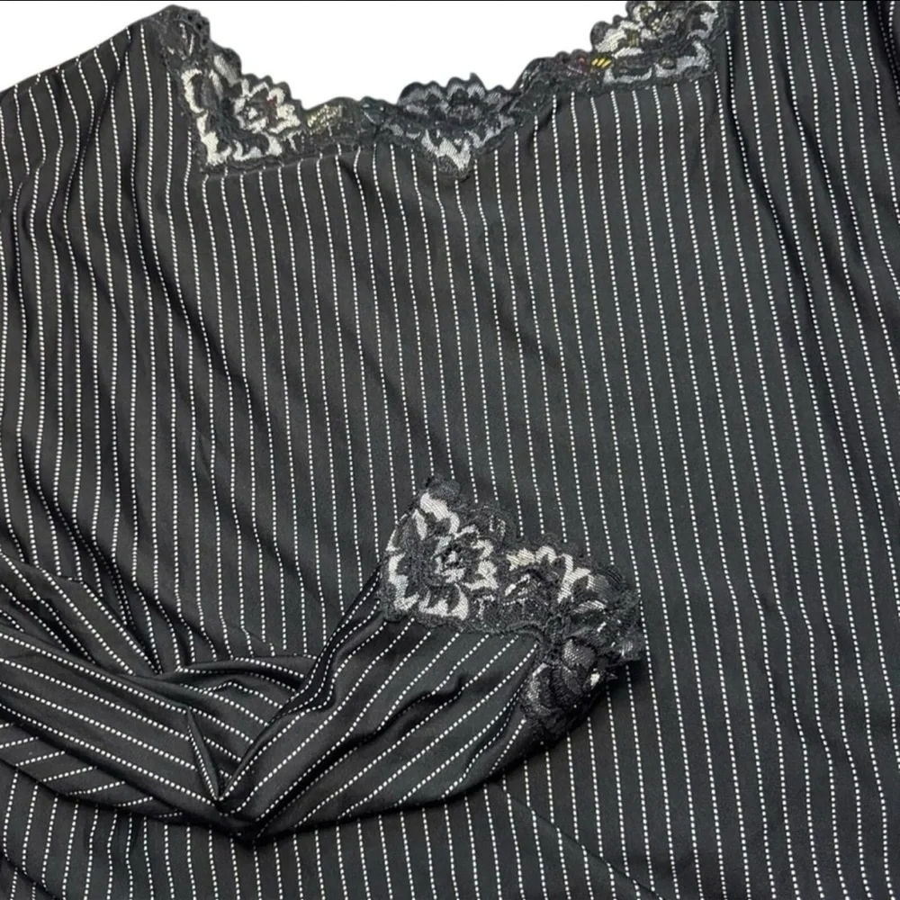 NWT Soma Women’s Travelers Ticking Black Pin Stripe Lace 3/4 Sleeve Top — LARGE - Picture 5 of 6